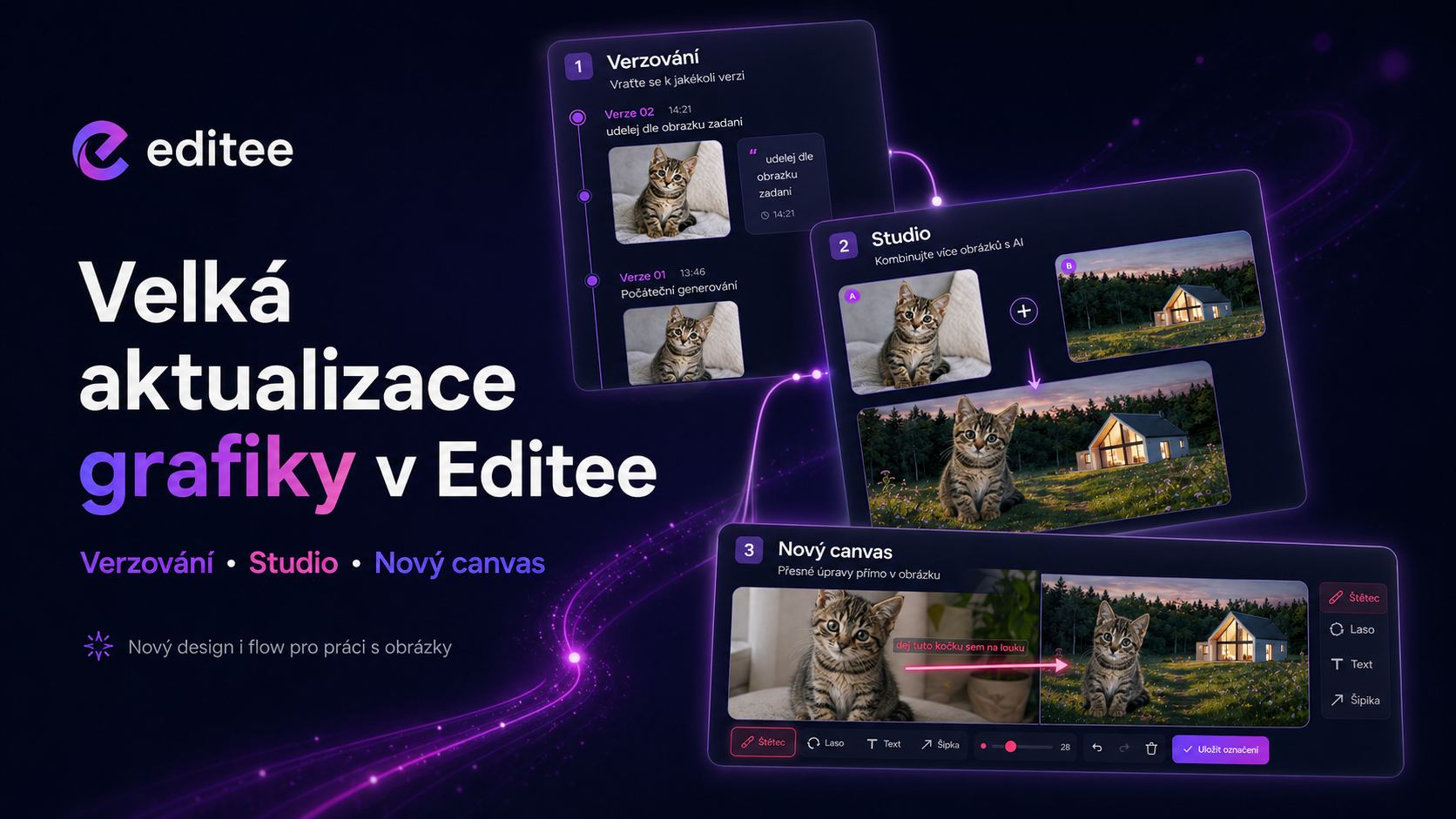 Velká aktualizace grafiky v Editee: verzování, studio a nový canvas