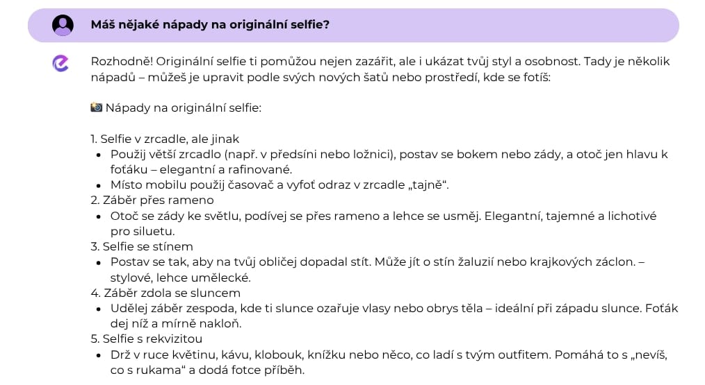 nápady na selfie
