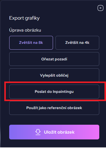 možnost poslat obrázek do inpaintingu