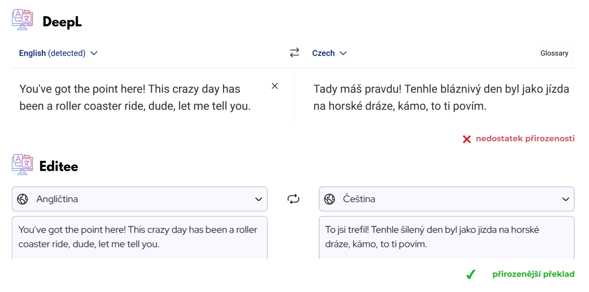 Překlad DeepL a Editee