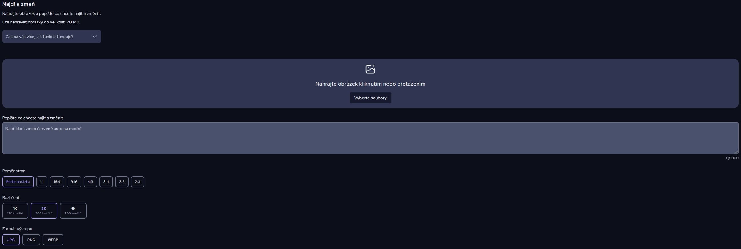 AI funkce Editee najdi a změň